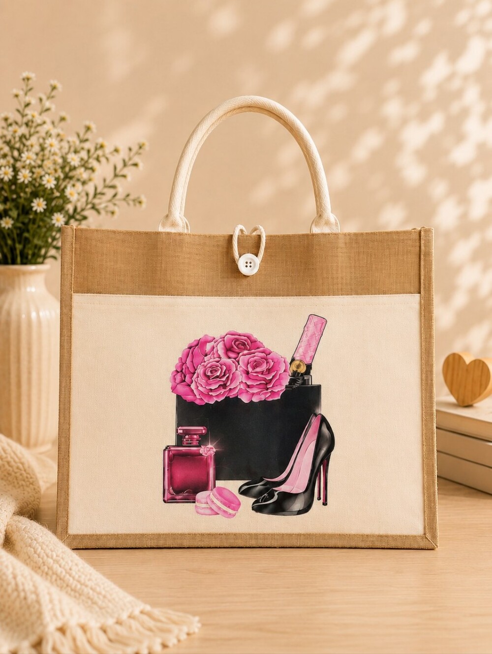 Pink Fashion & Beauty Themed Canvas Tote Bag